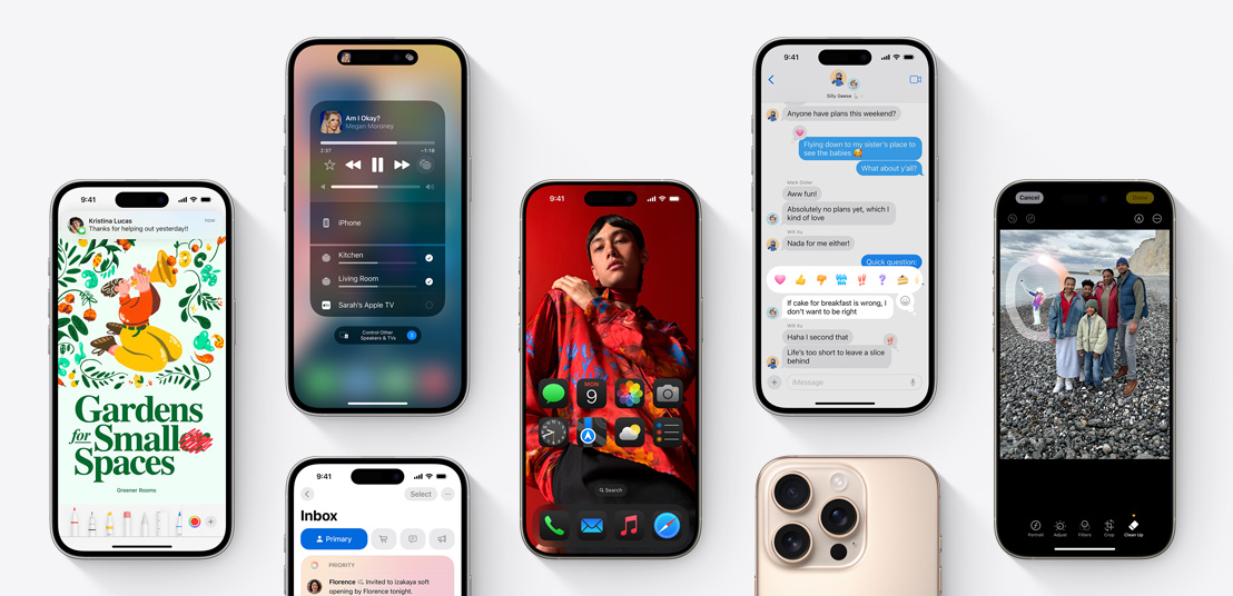 Displej iPhonu 16 s různými funkcemi iOS 18