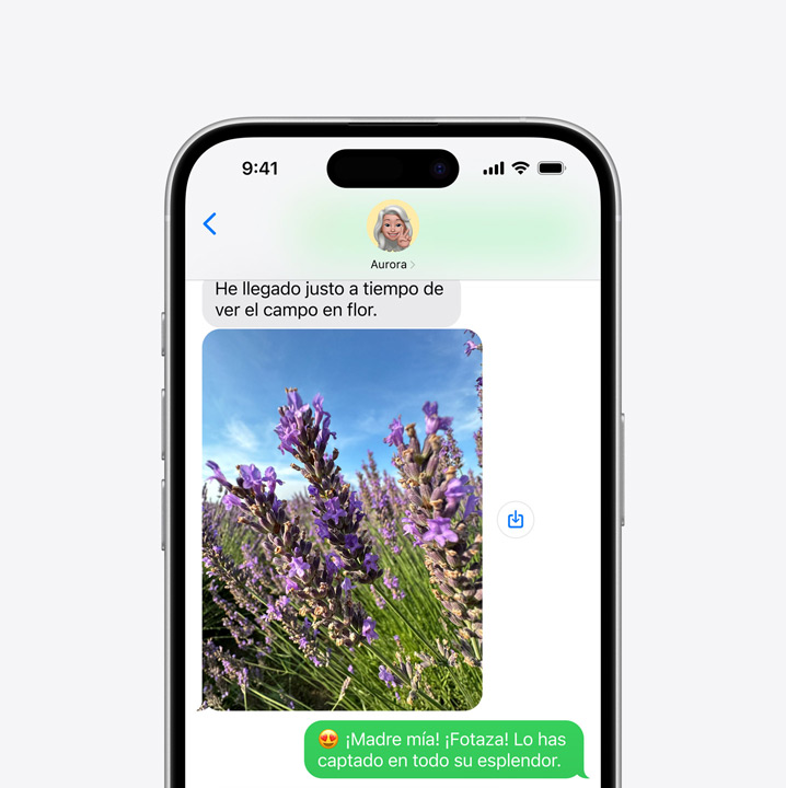 Pantalla de un iPhone 16 que muestra un mensaje de texto