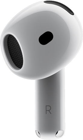 Pohled na AirPod 4 zepředu s důrazem na to, jak jeho tvar dokonale sedí.
