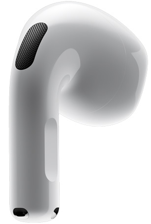 Pohled na AirPod 4 zezadu s důrazem na tlakově citlivou stopku.