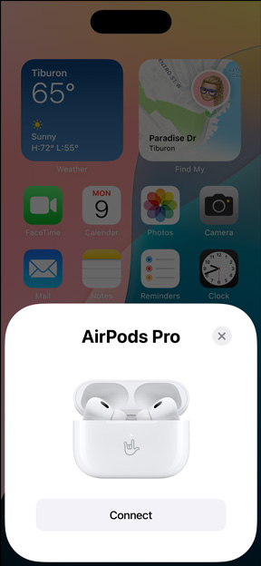 iPhone'i sidumine eritellimusel graveeritud AirPods Pro komplektiga.