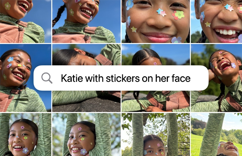 Fotórács a „Katie with stickers on her face” (Katie matricákkal az arcán) keresési parancs alapján