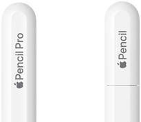 Apple Pencil Pro, zaoblený konec s gravírováním Apple Pencil Pro, Apple Pencil USB‑C, víčko s gravírováním Apple Pencil