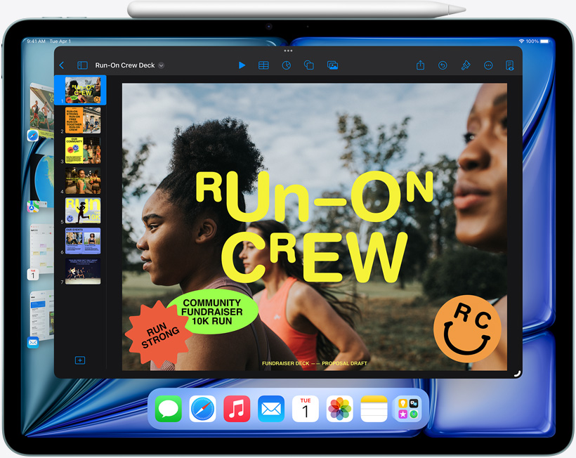 iPad Air ilustruje, jak Stage Manager pomáhá s multitaskingem