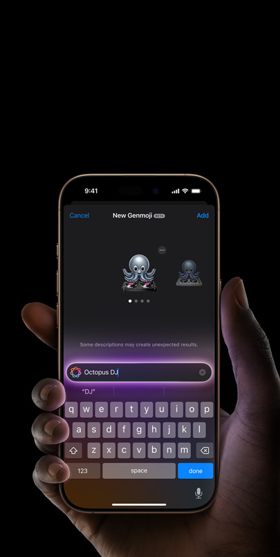iPhone 16 Pro, millel kuvatakse uue disainiga Siri rakendust ja Sirile kirjutamise võimalust.