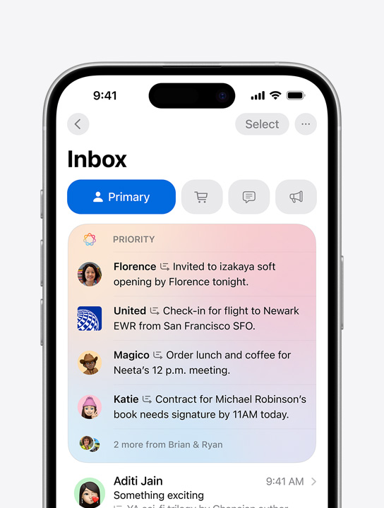 Ekraan kuvamas Priority Messages funktsiooni rakenduses Mail