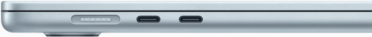 Linke Seite eines MacBook Air mit MagSafe Anschluss und zwei Thunderbolt 4 Anschlüssen