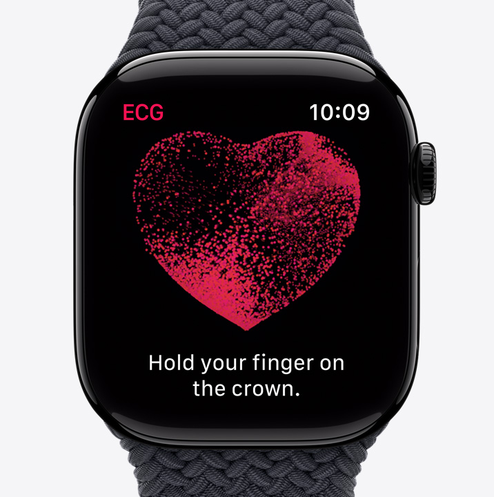 Екранът на ECG приложението на Apple Watch Series 10 изобразява крива и брояч, който показва 24 секунди.